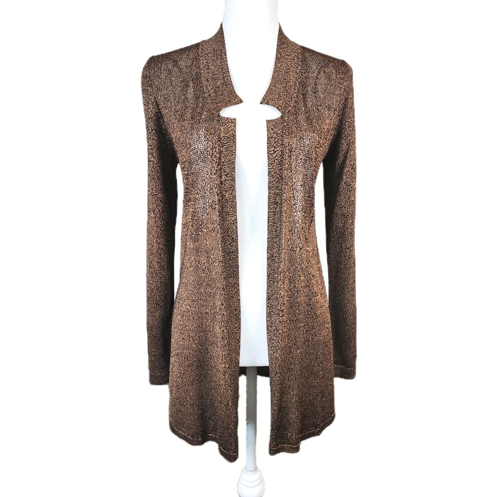 Nic + Zoe Open Knit Cardigan Sweater Womens Small Brown Silk‎ Rayon Layer Luxury